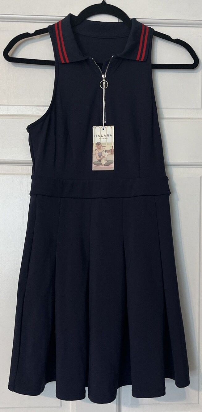 Halara Tennis Dress Small Navy Collared Zip A-Line Golf Stretch Performance